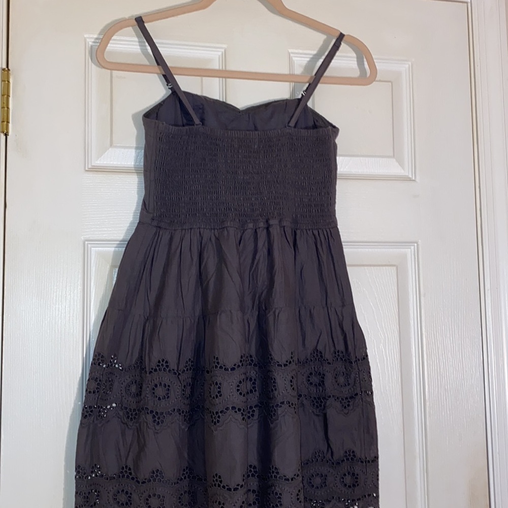 American Eagle Gray Adjustable Spaghetti Straps Eyelet 100% Cotton Lace Dress 2